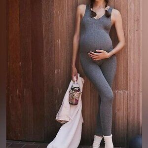 Free People Movement Hatch Never Better Black Heather Maternity Overall OB207082
